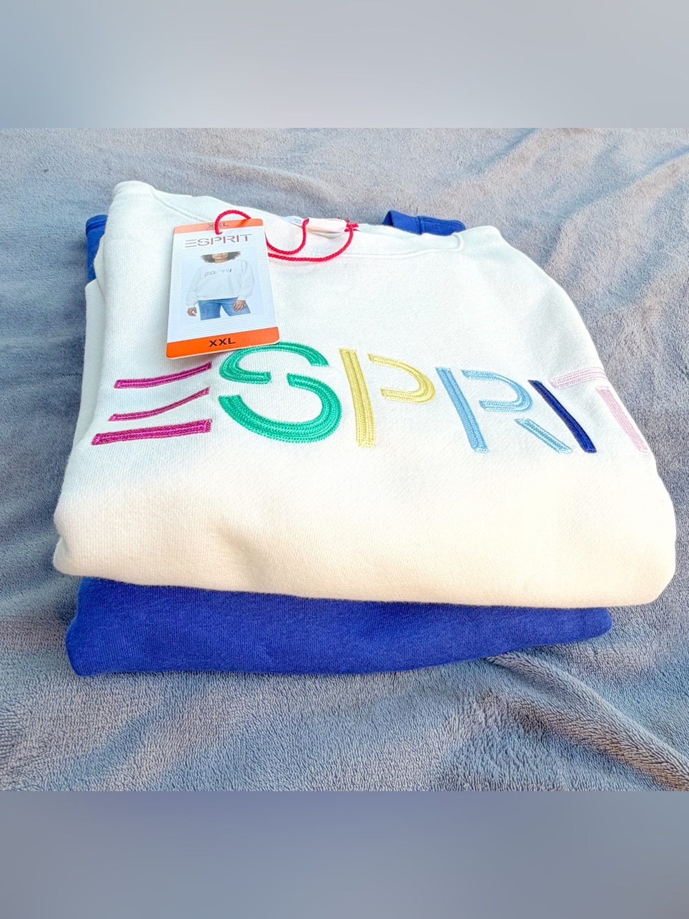 Esprit 80s Crewneck Sweatshirt XXL White Blue Retro Logo Y2K vintage style Y2K - Picture 2 of 5